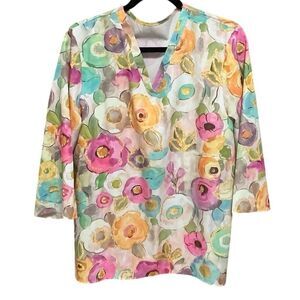 3/4 Sleeve Top Blouse Flowers XL